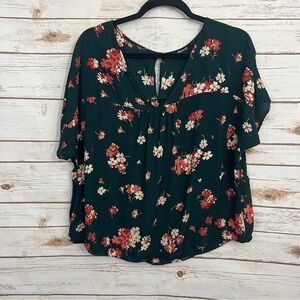 Madewell Hunter Green Floral Short Sleeve Babydoll Blouse